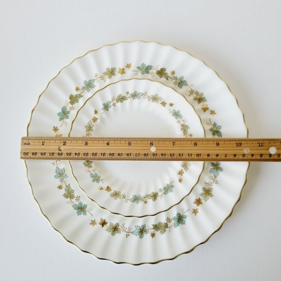 Royal Doulton Piedmont Dinner & Bread Plate Set, Green Gold Leaves Swirl Rim VTG - Picture 10 of 14